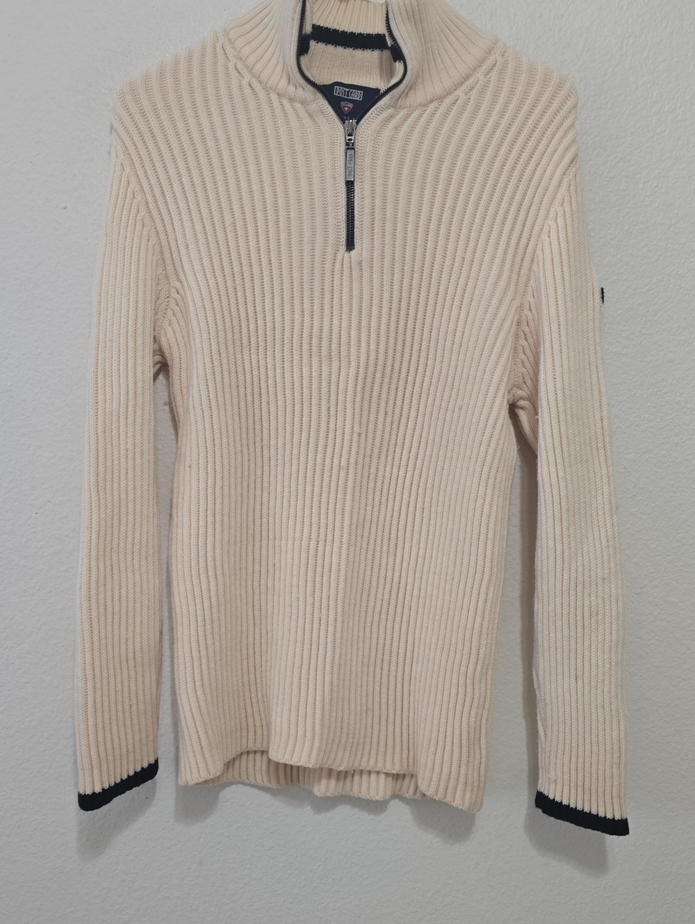 POST CARD Ribbed Cream Half-Zip Sweater with Contrast Trim WOOL! UNISEX